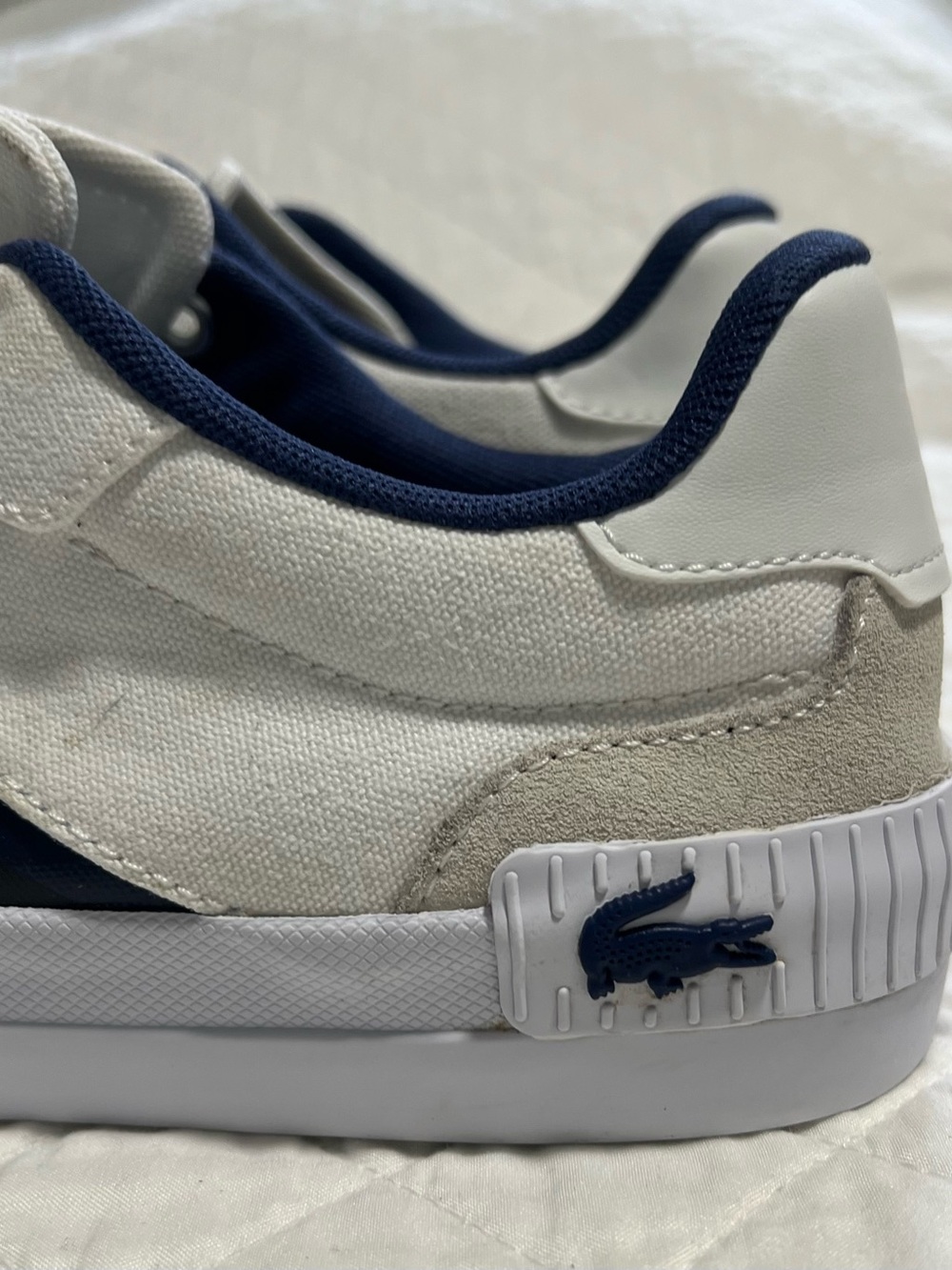 Lacoste White Navy Canvas Suede Low Top Sneakers Womens Size 6
